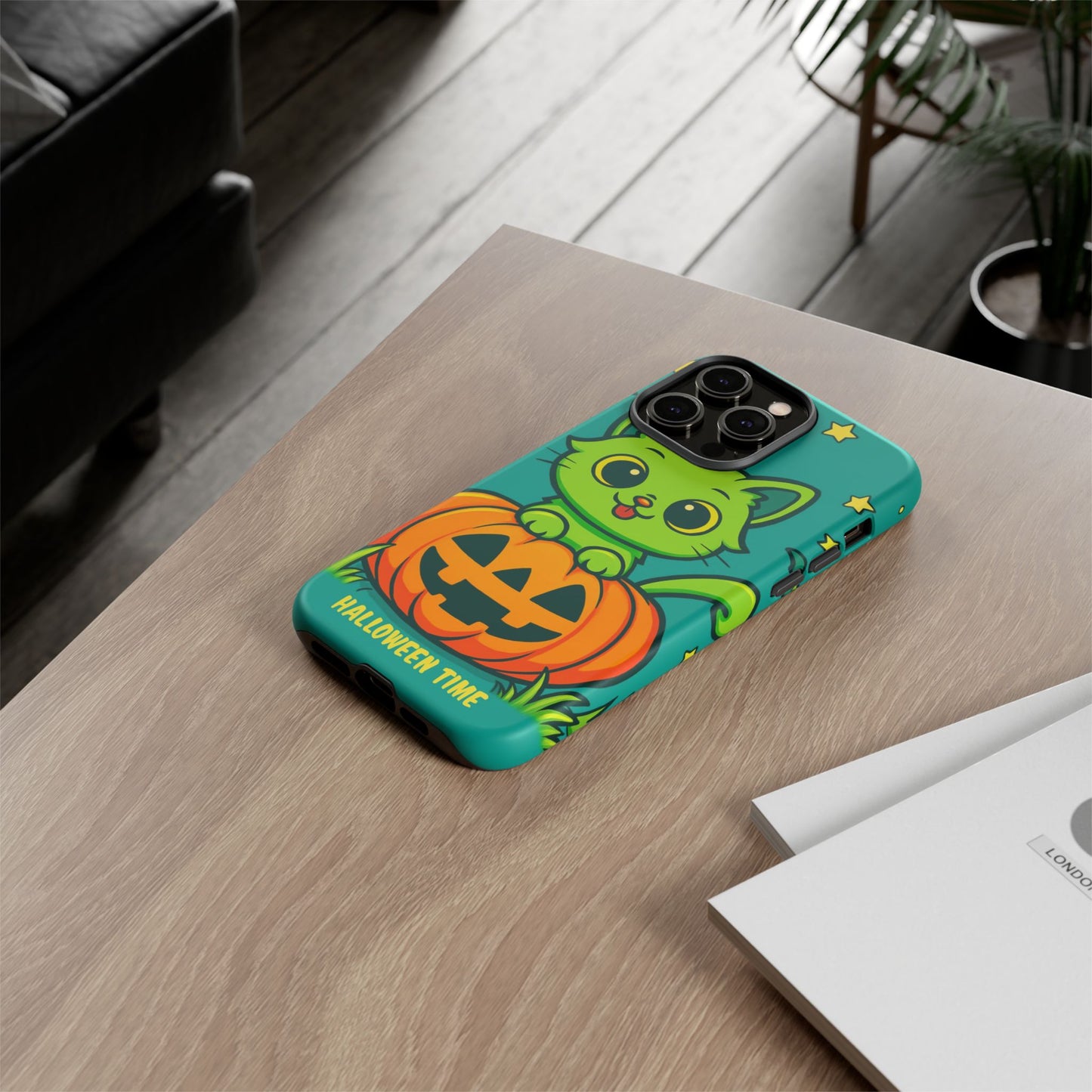 Cute Halloween Cat Phone Case with Jack-O'-Lantern Design – Perfect for Fall