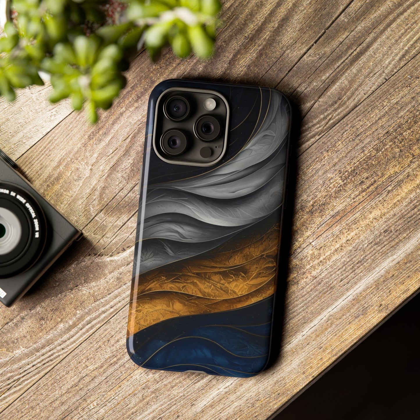 Phone Case Elegant Abstract Marble – Gold, Grey & Navy Design