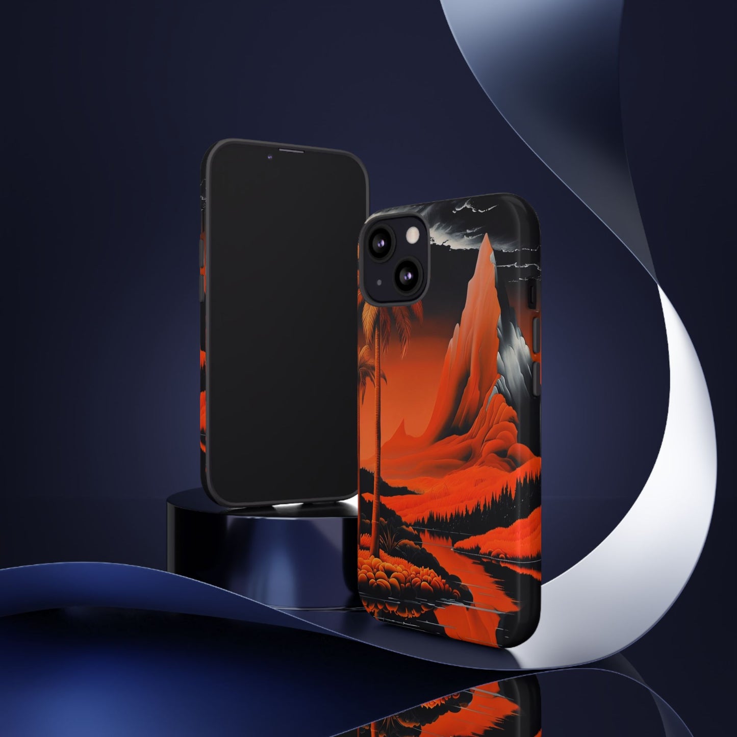 Phone Case Tropical Sci-Fi – Futuristic Red Jungle & Mountain Art Cover