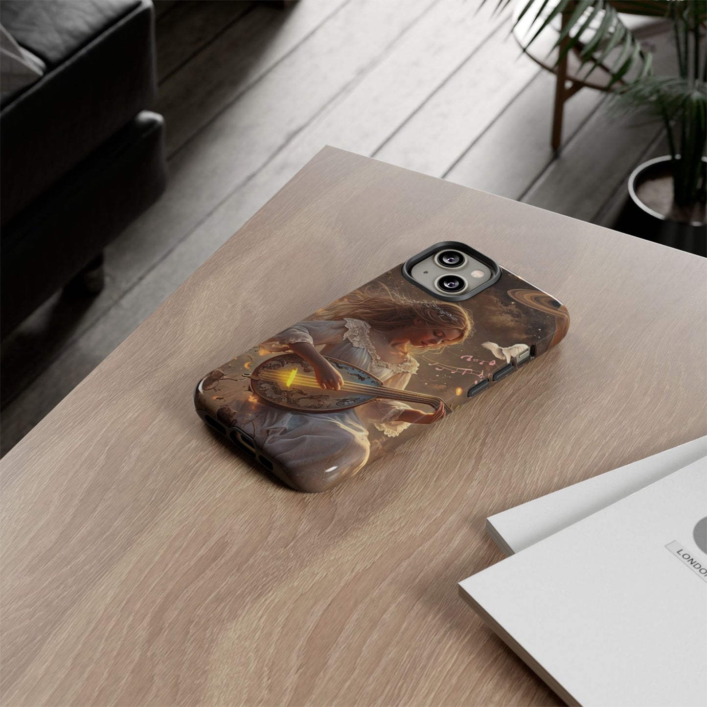 Phone Case Young Woman Playing Luminous Instrument Under Starry Night Sky