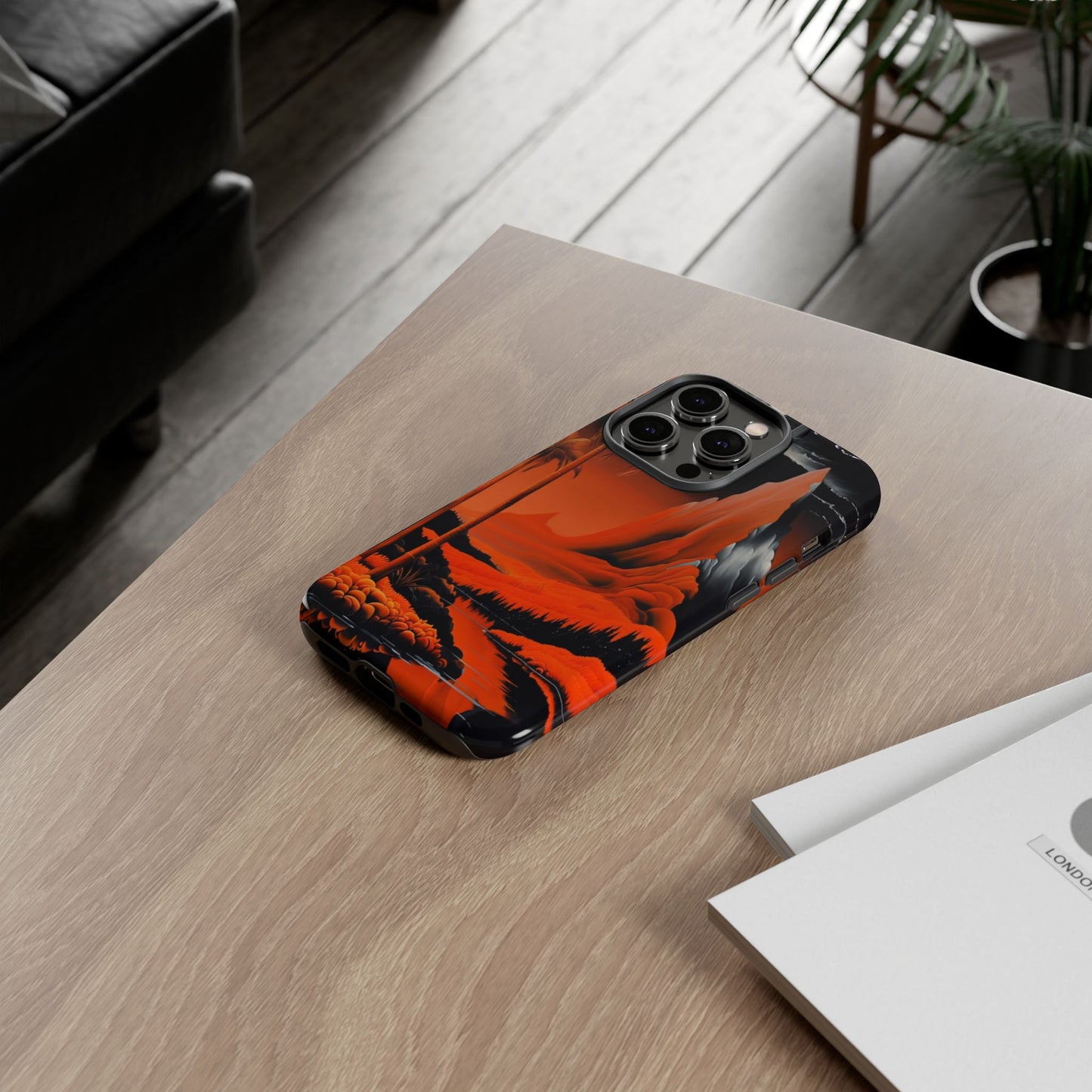 Phone Case Tropical Sci-Fi – Futuristic Red Jungle & Mountain Art Cover