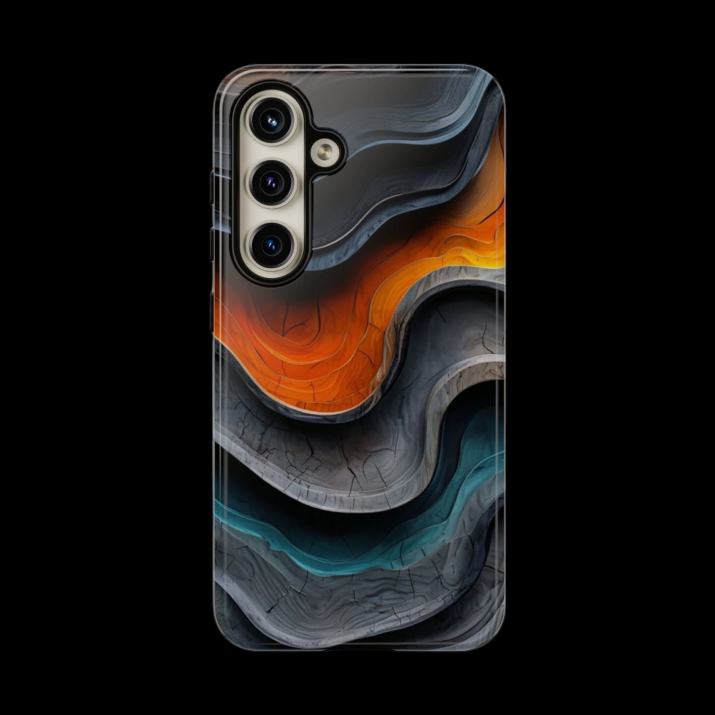 Phone Case Abstract Wave – Aesthetic Orange Teal Black Cover – Case Gift
