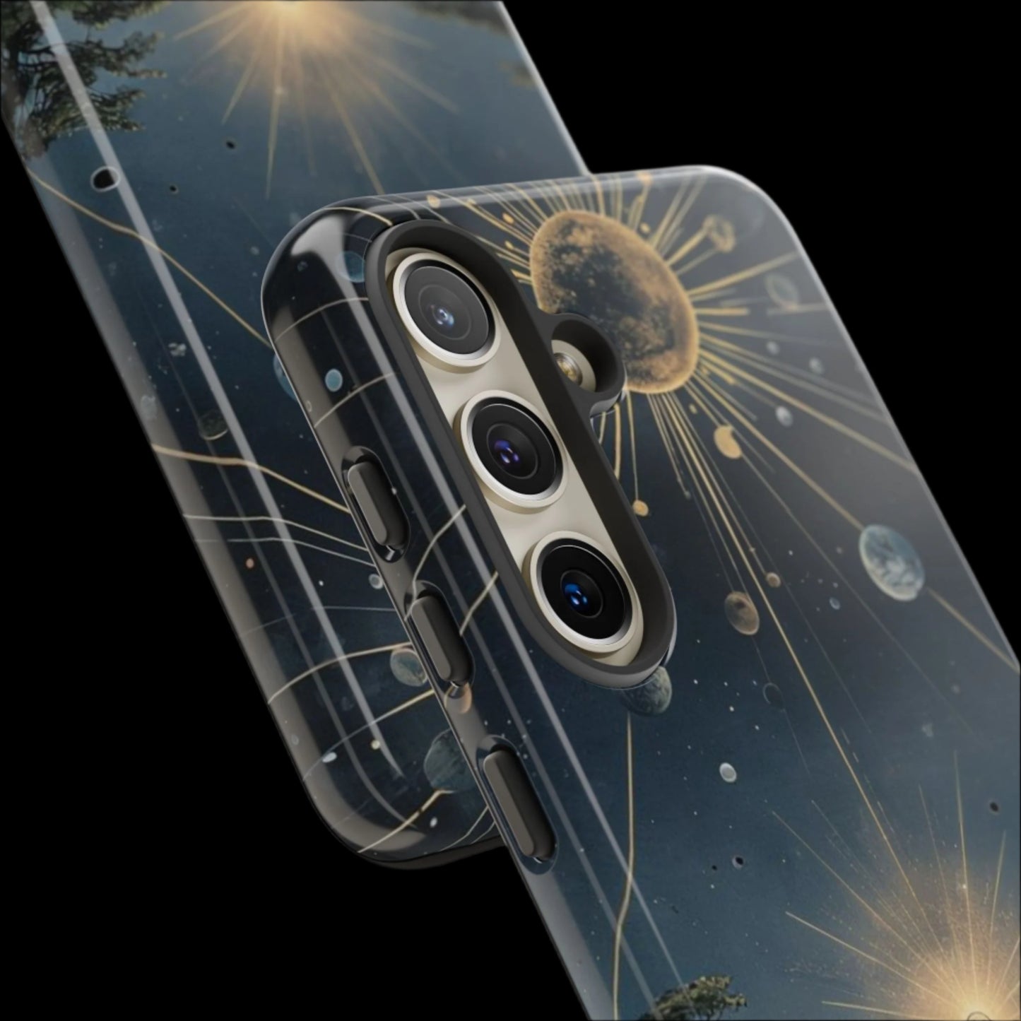Phone Case Futuristic Meditating Figure in Cosmic Elements at Twilight – Sci-Fi Artwork