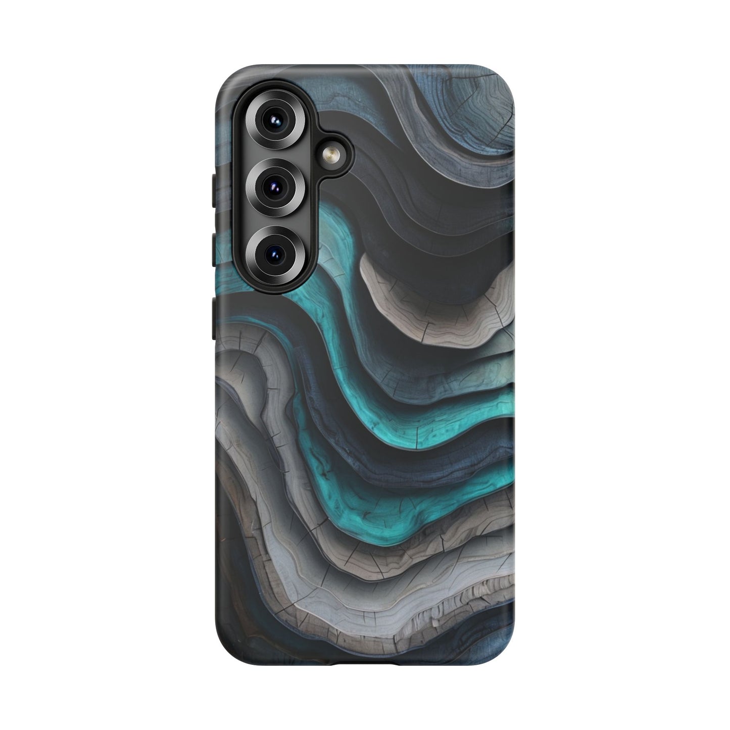 Phone Case Blue & Grey Woodgrain Wave – Artistic iPhone & Samsung Cover
