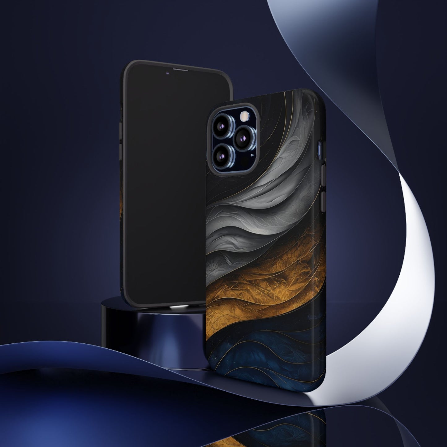 Phone Case Elegant Abstract Marble – Gold, Grey & Navy Design