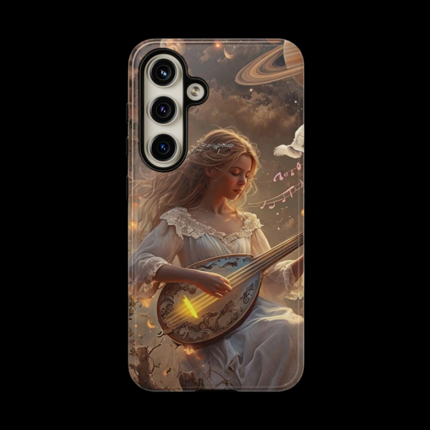 Phone Case Young Woman Playing Luminous Instrument Under Starry Night Sky