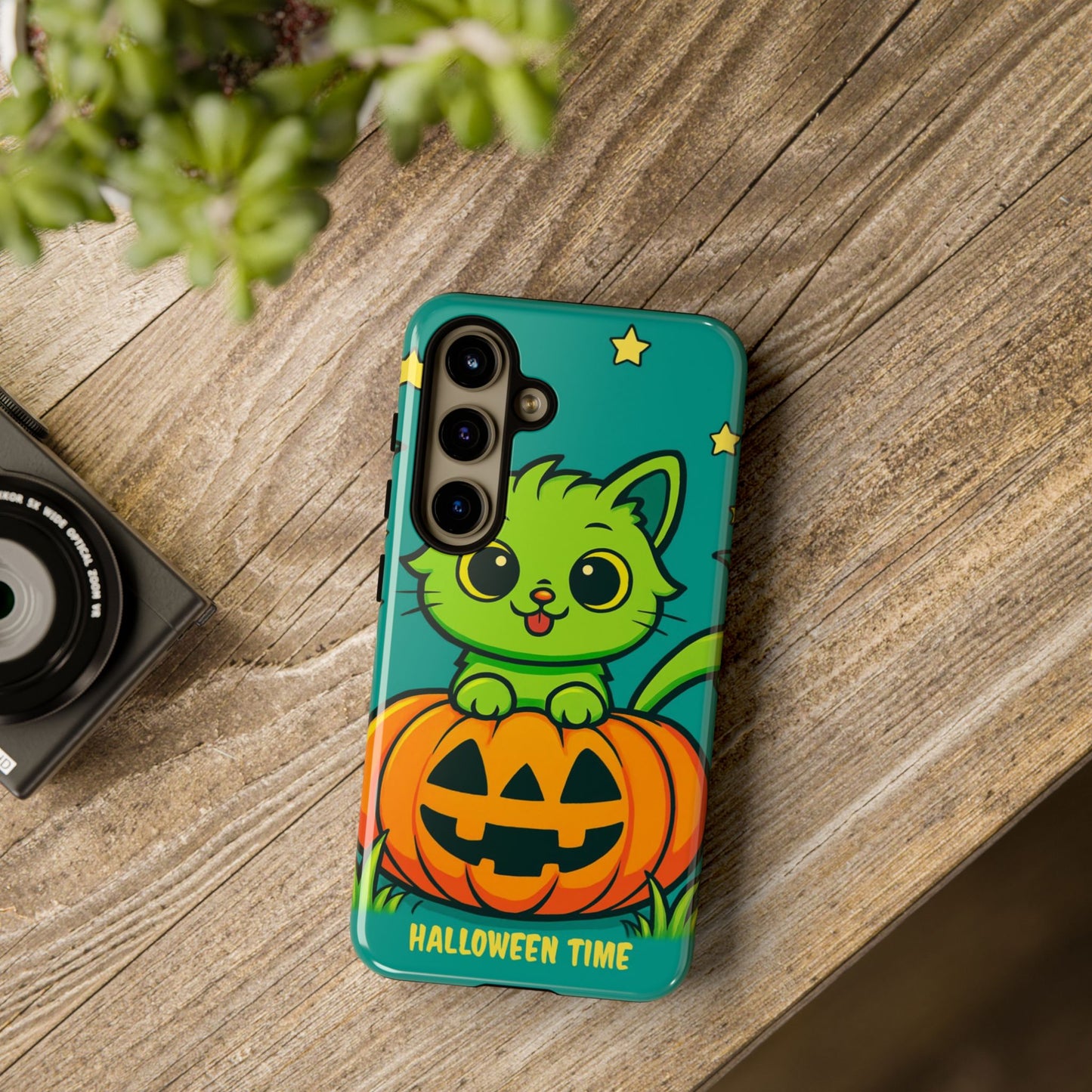 Cute Halloween Cat Phone Case with Jack-O'-Lantern Design – Perfect for Fall