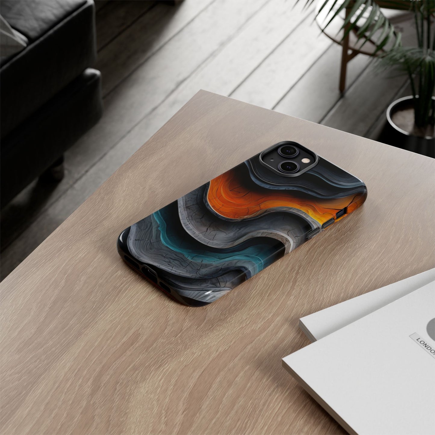 Phone Case Abstract Wave – Aesthetic Orange Teal Black Cover – Case Gift