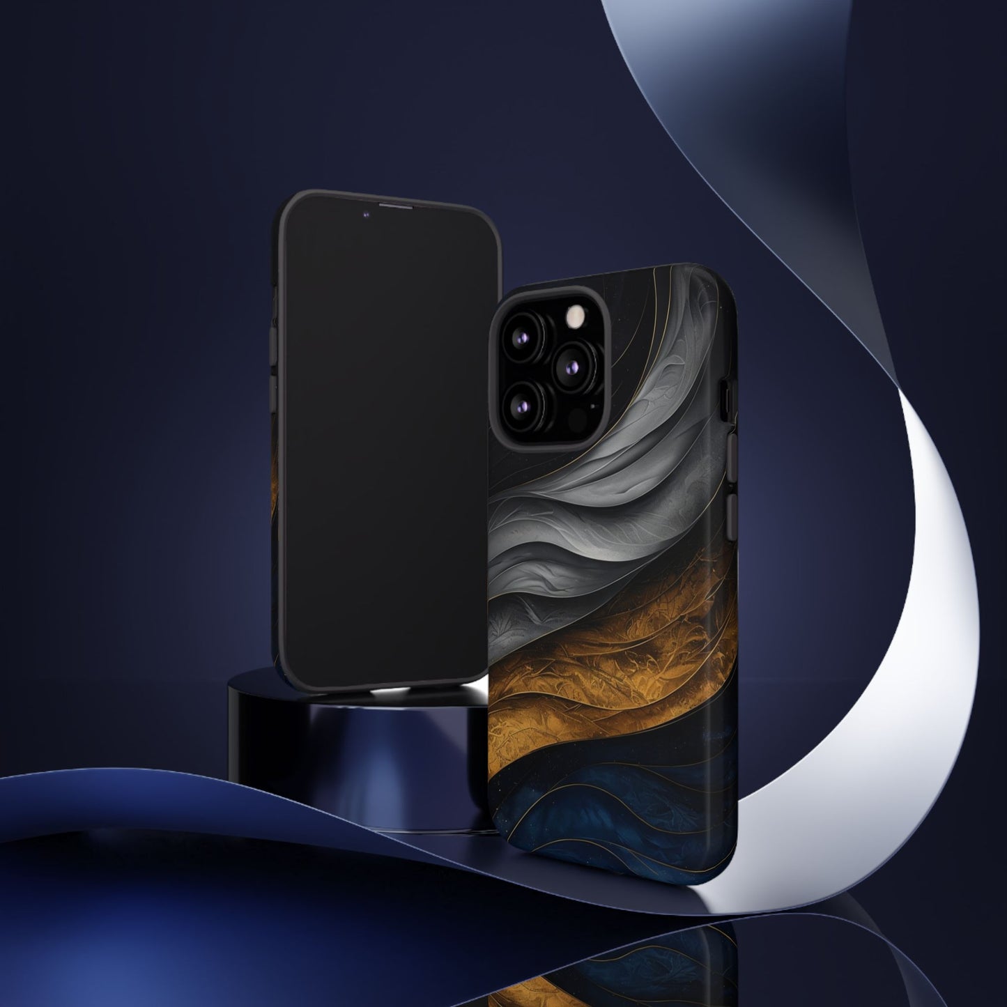 Phone Case Elegant Abstract Marble – Gold, Grey & Navy Design