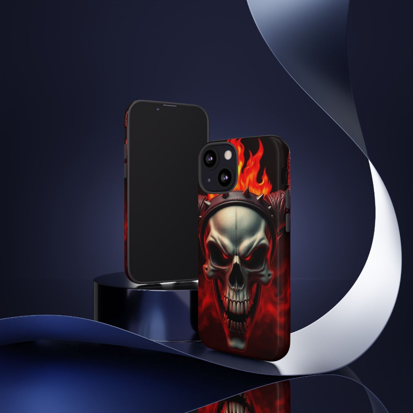 Phone Case Flaming Demon Skull – Horned Skull in Fire - Gothic & Dark Art Cover