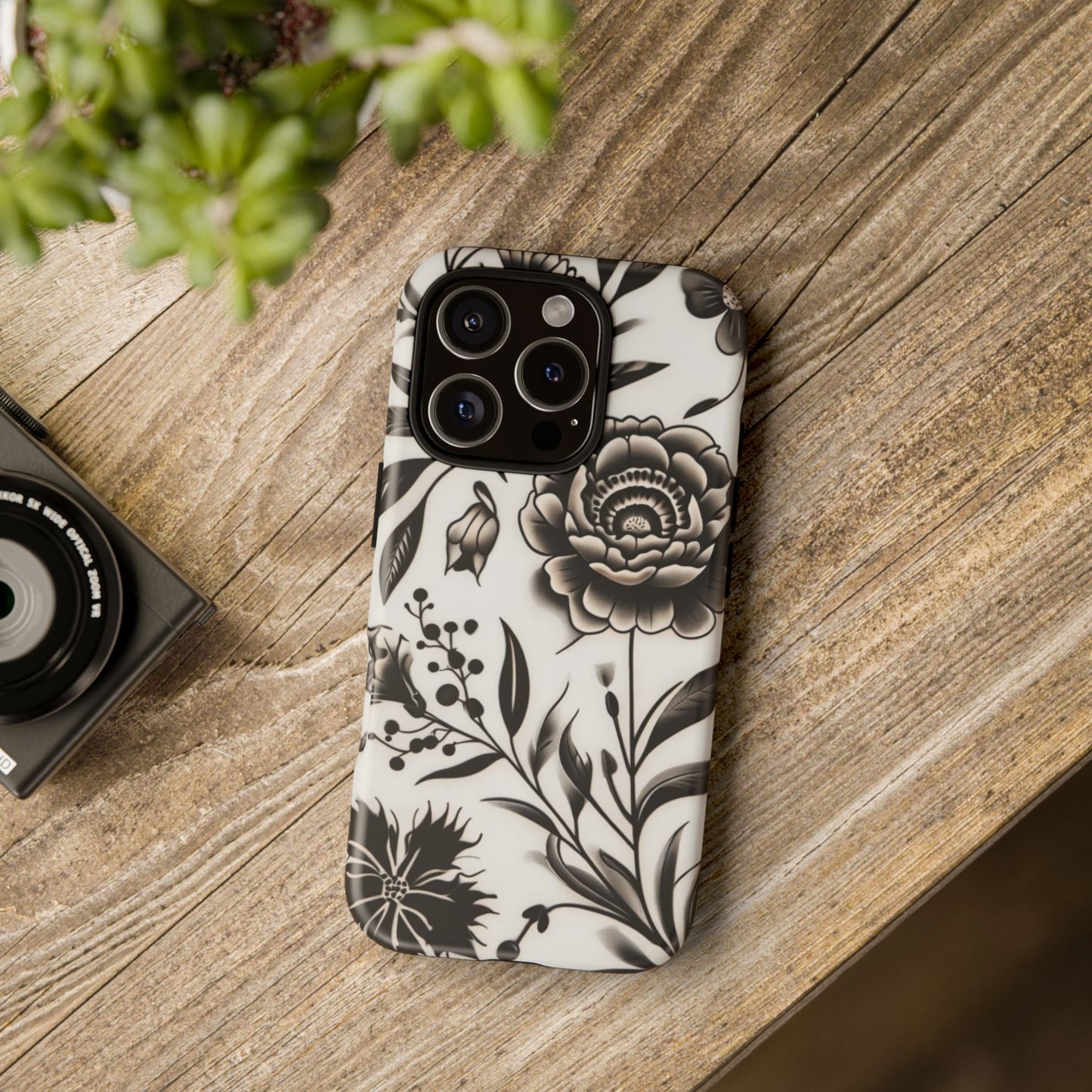 Phone Case Elegant Black and White Floral – Stylish Protection for iPhone 12/16 and Samsung 22/25