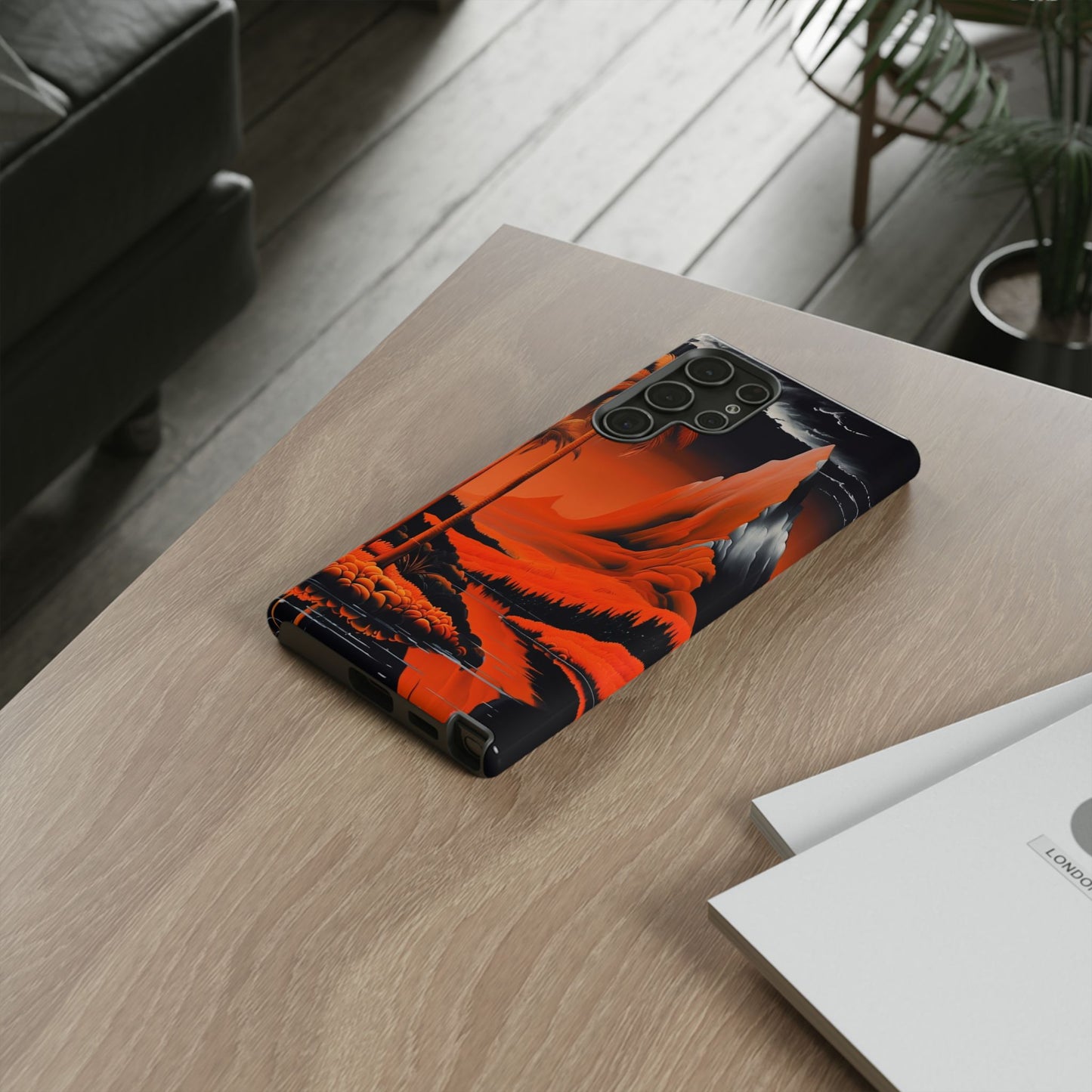 Phone Case Tropical Sci-Fi – Futuristic Red Jungle & Mountain Art Cover