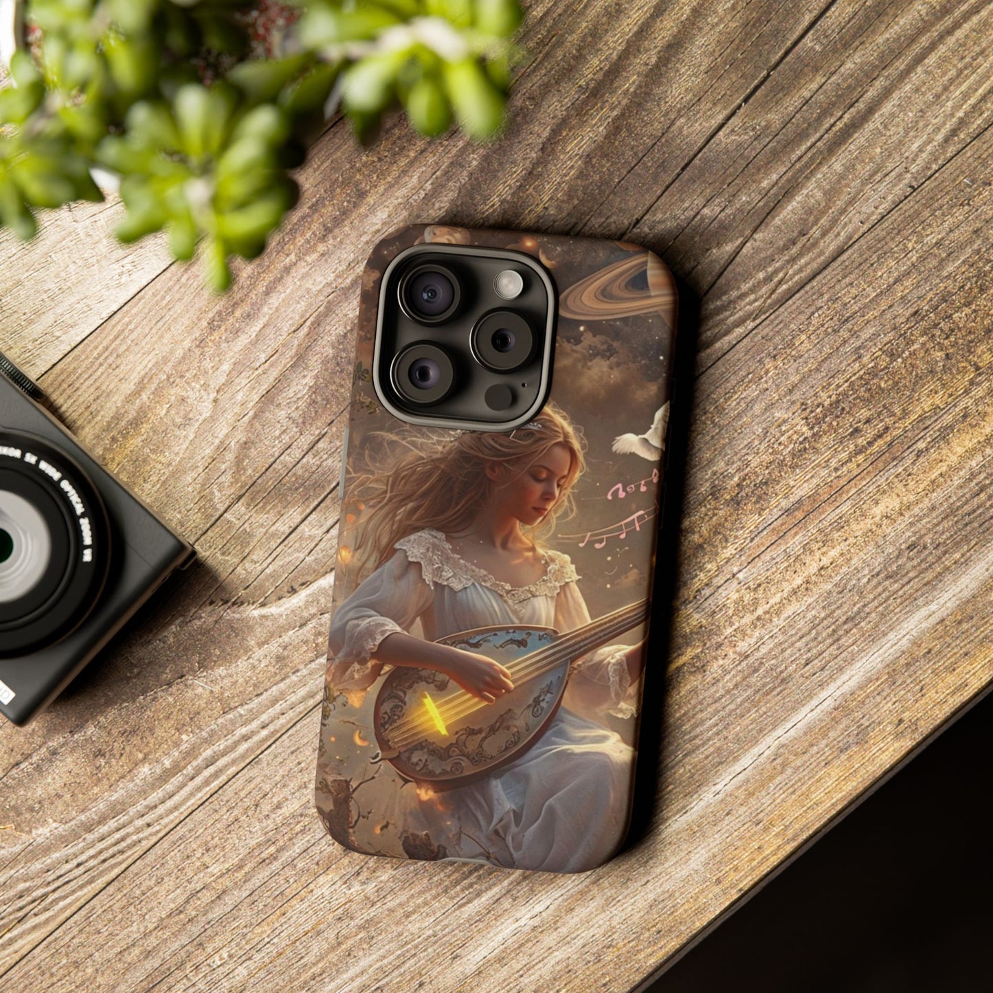 Phone Case Young Woman Playing Luminous Instrument Under Starry Night Sky
