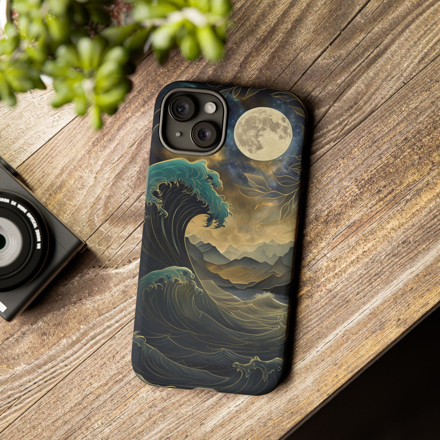 Moon & Ocean Wave iPhone Case – Artistic Japanese Style Phone Cover - Durable & Protective