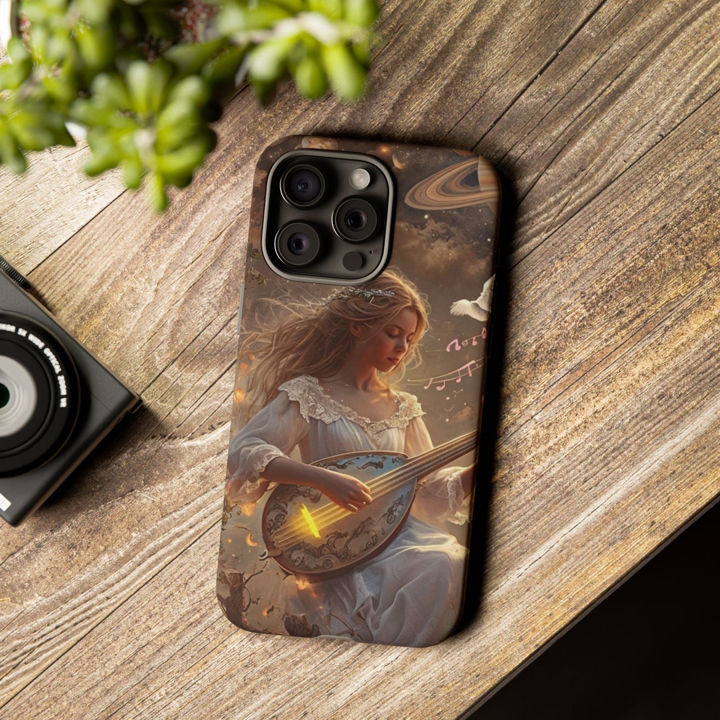 Phone Case Young Woman Playing Luminous Instrument Under Starry Night Sky