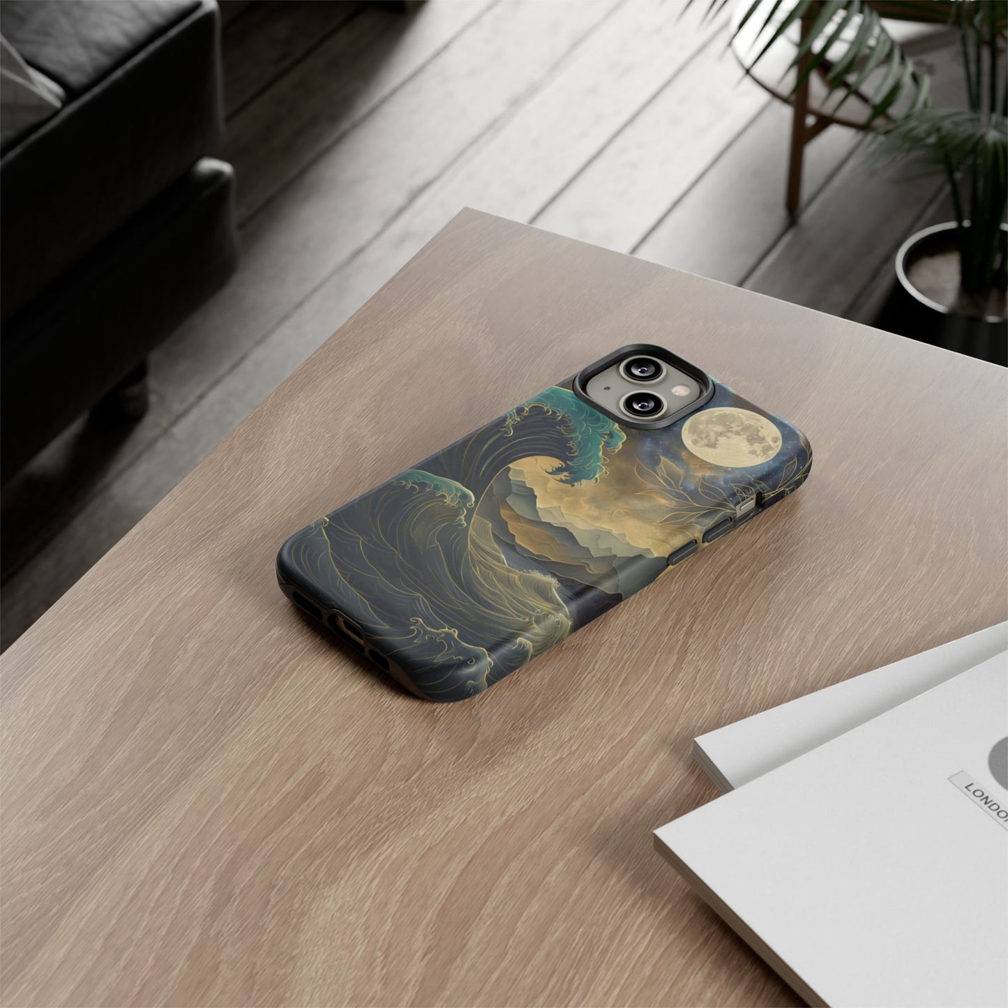Moon & Ocean Wave iPhone Case – Artistic Japanese Style Phone Cover - Durable & Protective