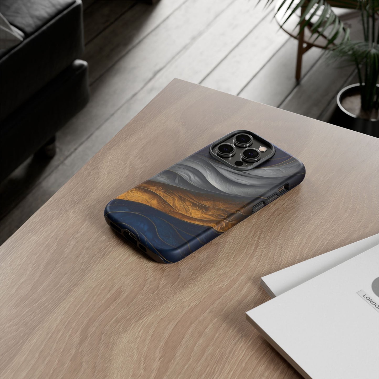 Phone Case Elegant Abstract Marble – Gold, Grey & Navy Design