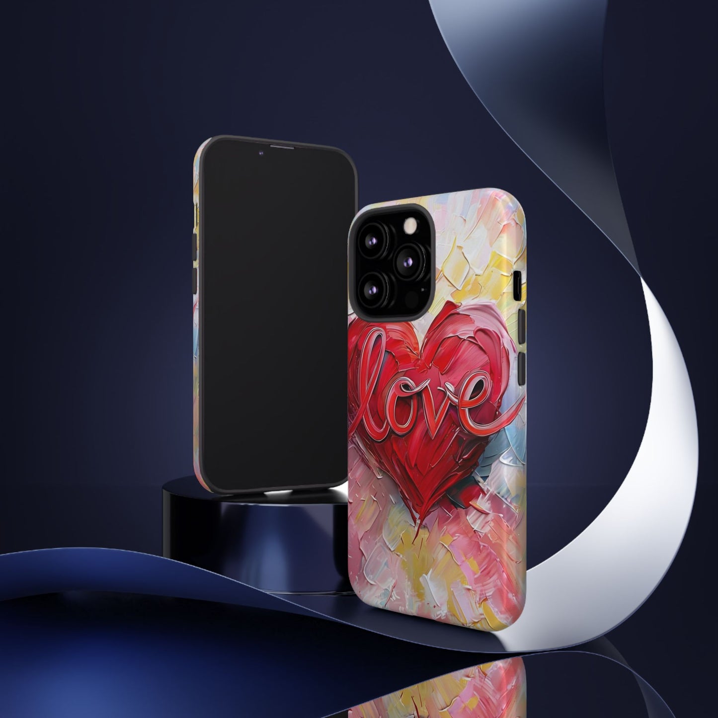 Love Heart Phone Case with Colorful Brush Strokes – Artistic & Romantic Design