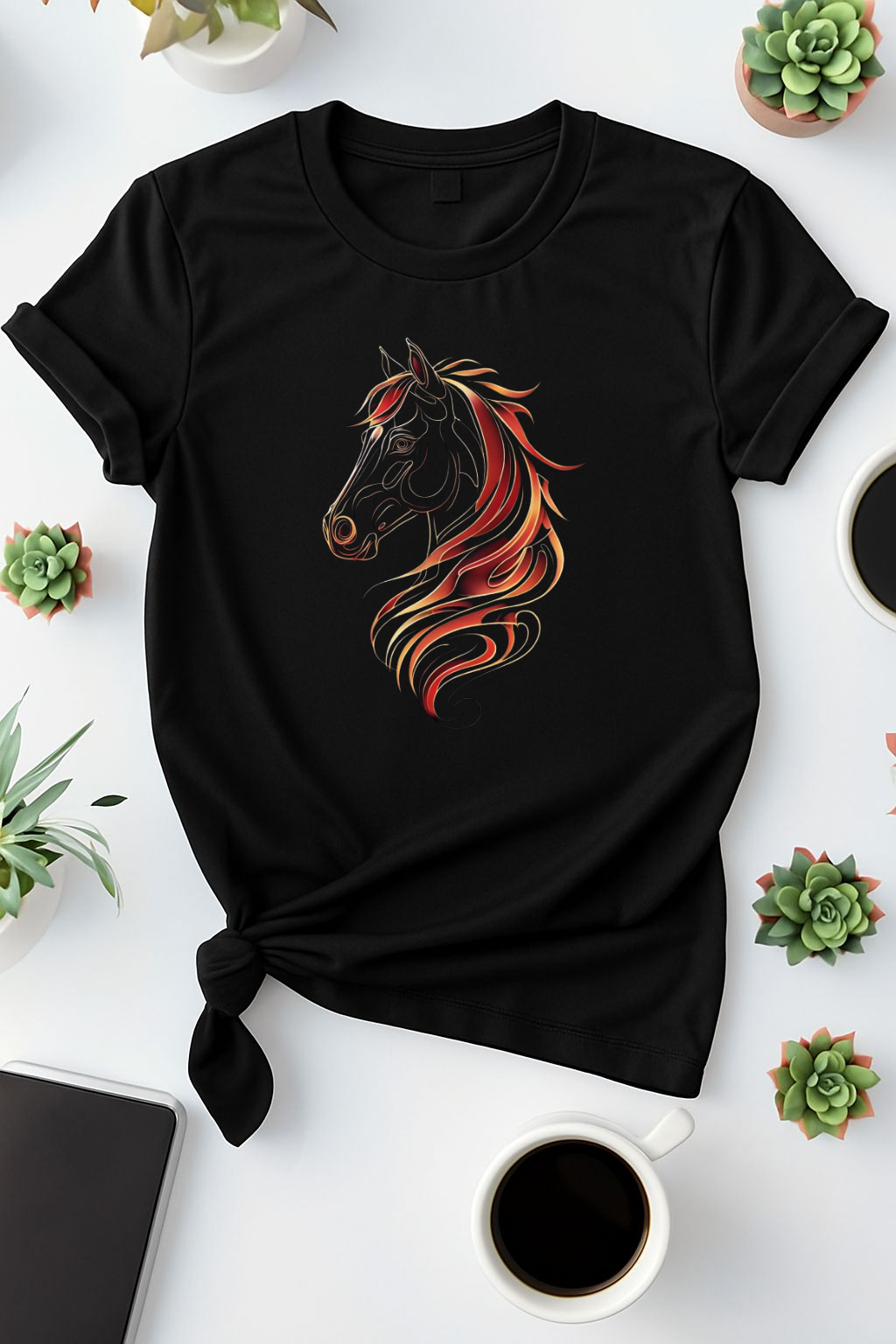 Shirt Fiery Horse - Unisex Black Tee - Bold Graphic T-Shirt for Horse Lovers