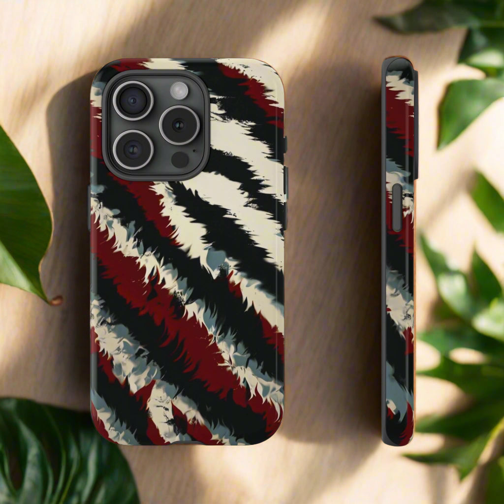 Phone Case Abstract Stripes – Bold Black, White & Red Design - Dual-Layer Shockproof Protection