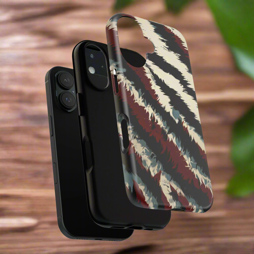 Phone Case Abstract Stripes – Bold Black, White & Red Design - Dual-Layer Shockproof Protection