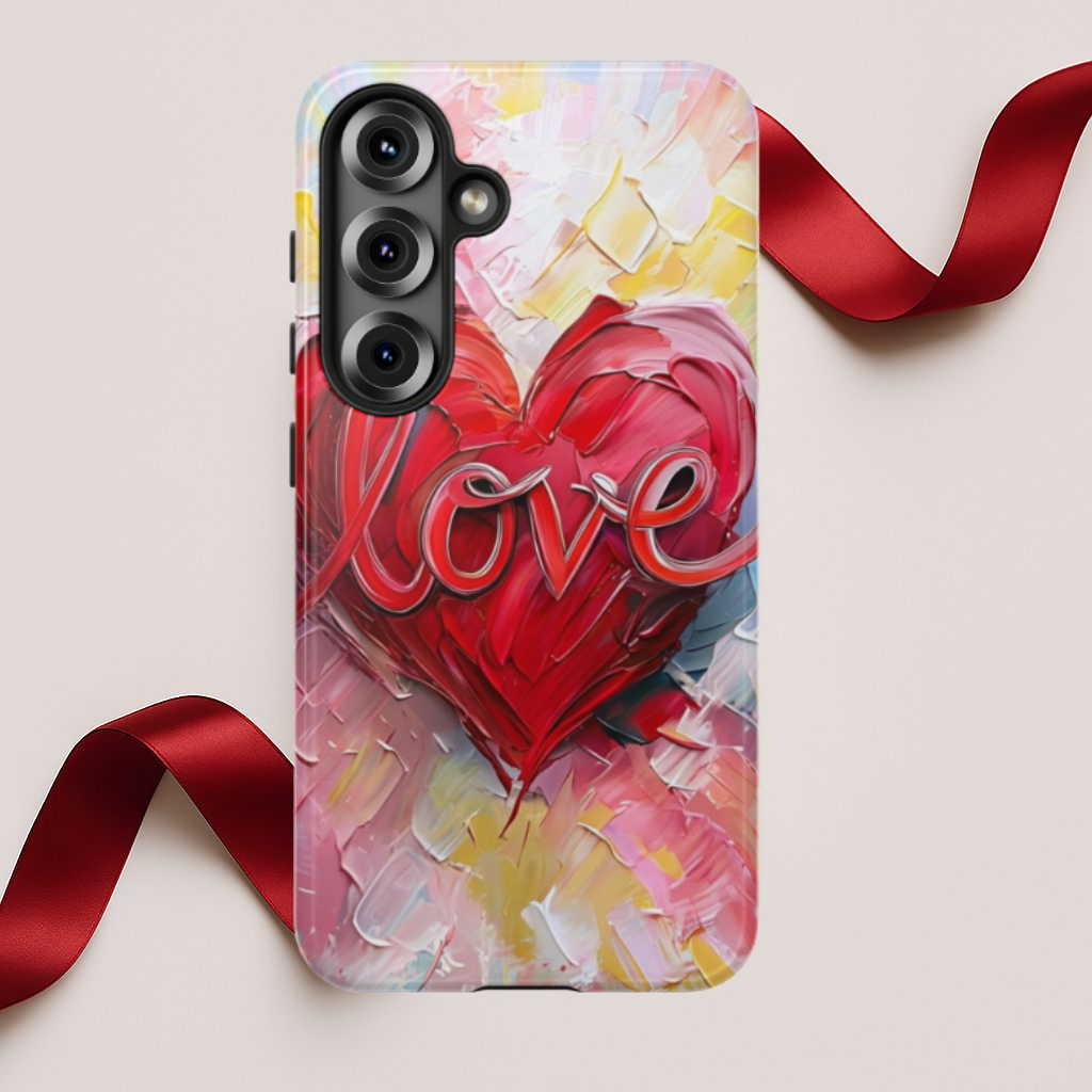 Love Heart Phone Case with Colorful Brush Strokes – Artistic & Romantic Design
