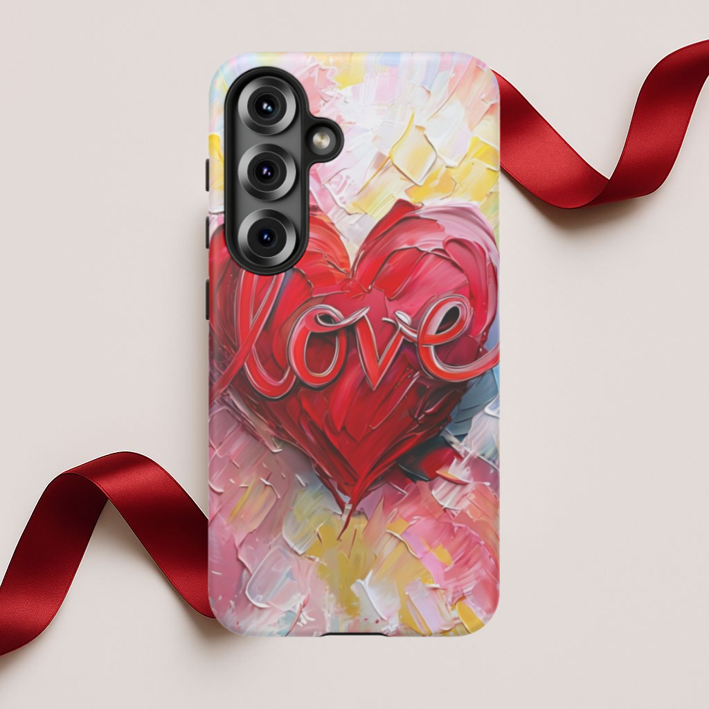 Love Heart Phone Case with Colorful Brush Strokes – Artistic & Romantic Design