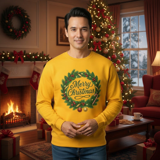 Christmas Holiday Sweatshirt with Festive Wreath Design – Unisex Xmas Sweater