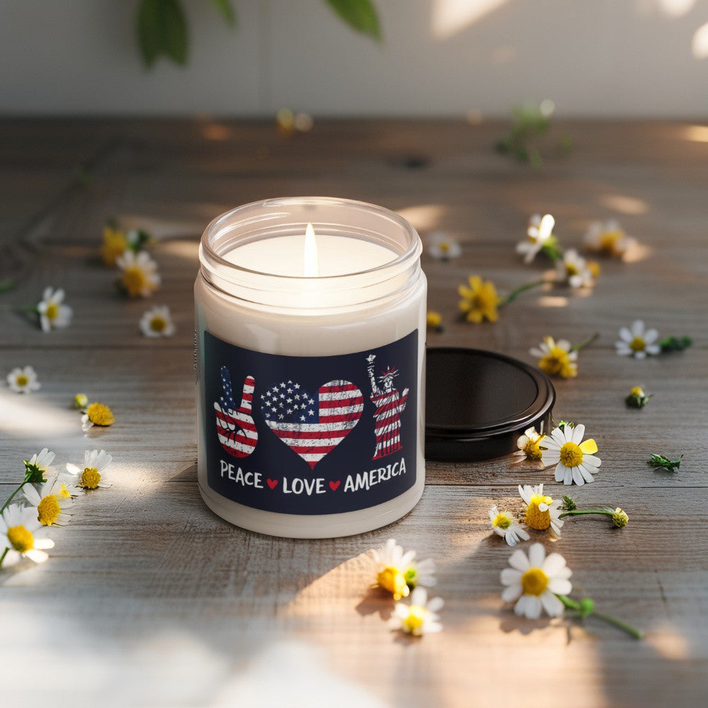 Scented Decorative Candle - Relaxing Aromatic Jar Candle - "Peace Love America"
