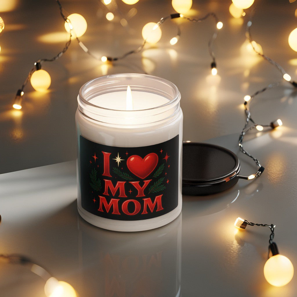 Scented Decorative Candle - Relaxing Aromatic Jar Candle - "I Love My Mom"