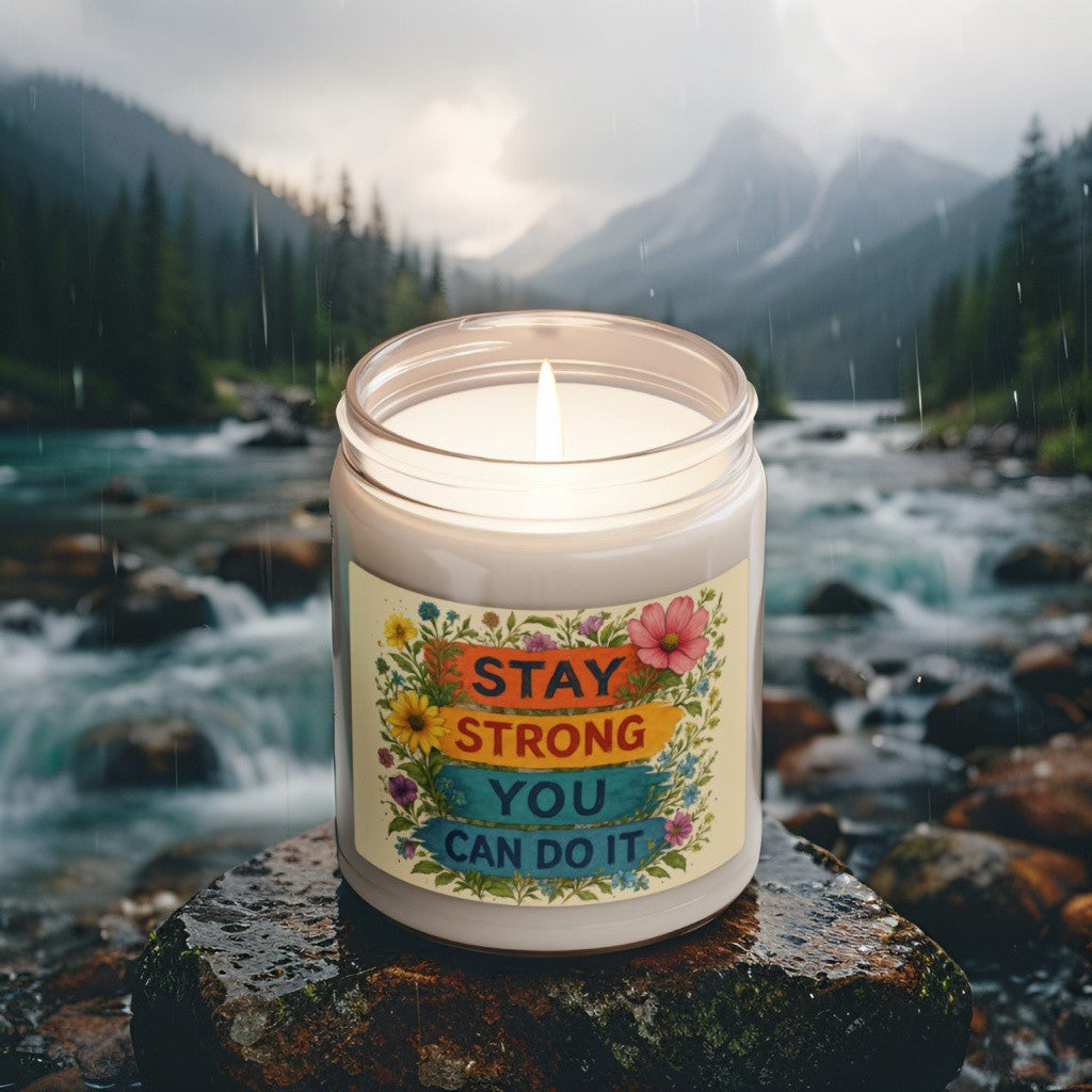 Scented Decorative Candle - Relaxing Aromatic Jar Candle - "Stay Strong You Can Do It"