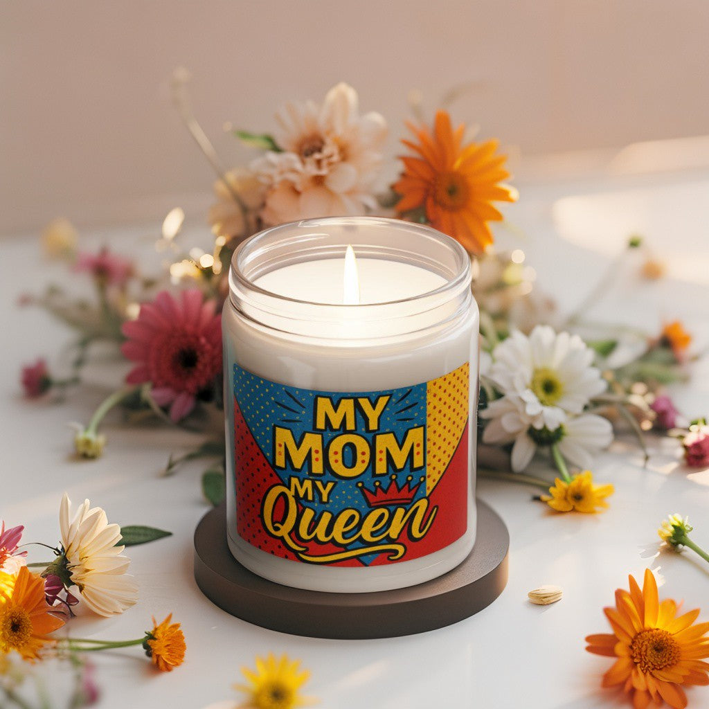 Scented Decorative Candle - Relaxing Aromatic Jar Candle - "Μy Mom My Queen"