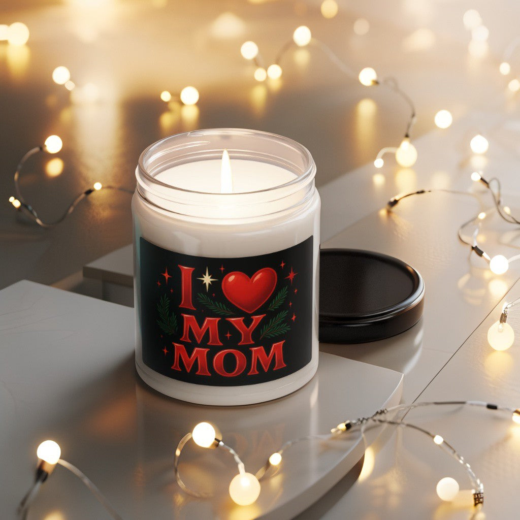 Scented Decorative Candle - Relaxing Aromatic Jar Candle - "I Love My Mom"