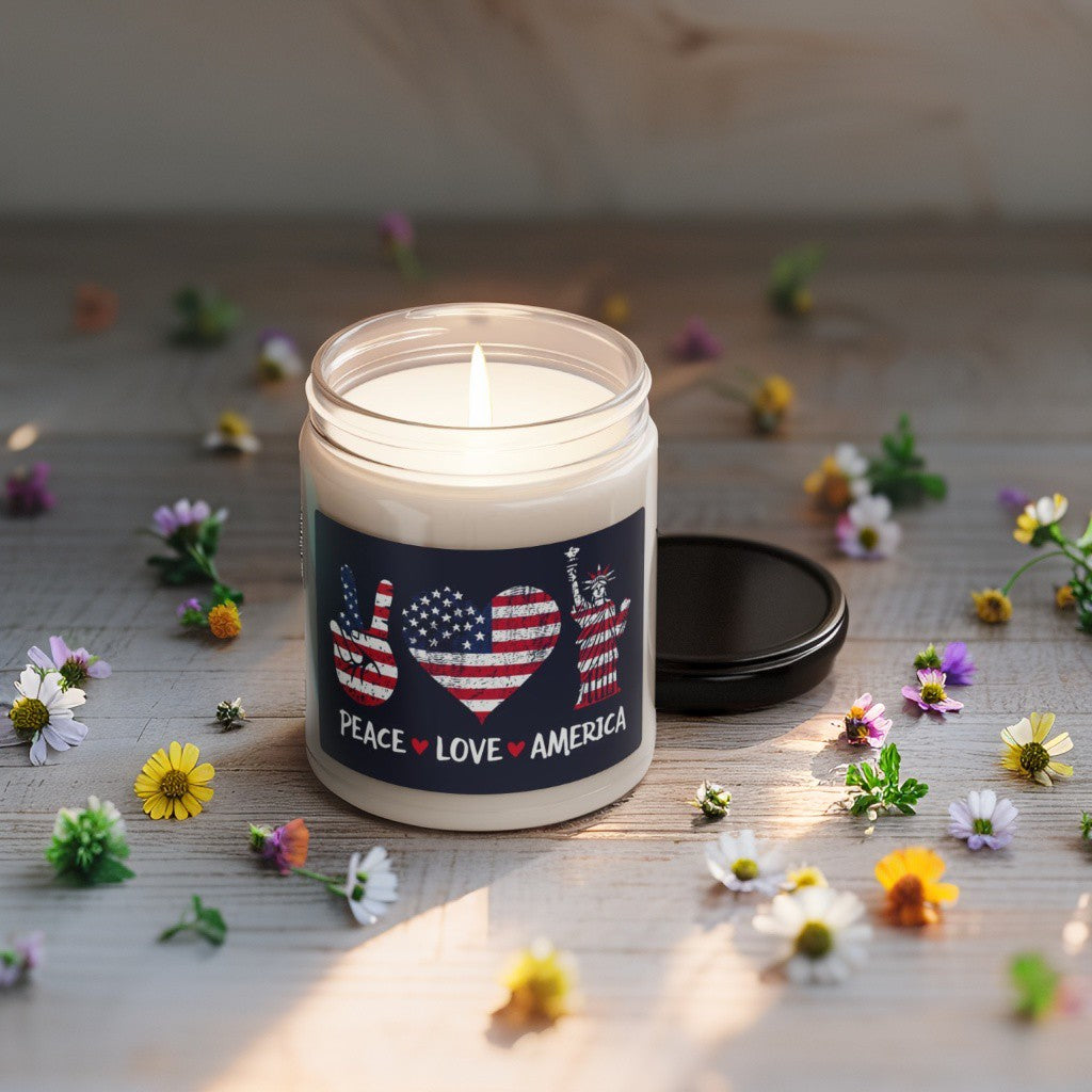Scented Decorative Candle - Relaxing Aromatic Jar Candle - "Peace Love America"