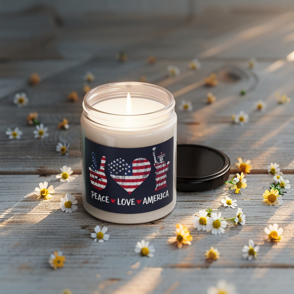 Scented Decorative Candle - Relaxing Aromatic Jar Candle - "Peace Love America"