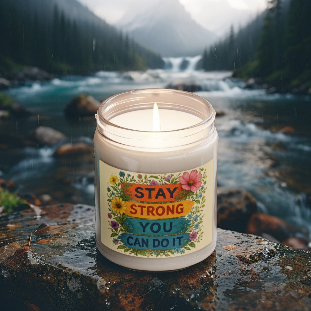 Scented Decorative Candle - Relaxing Aromatic Jar Candle - "Stay Strong You Can Do It"