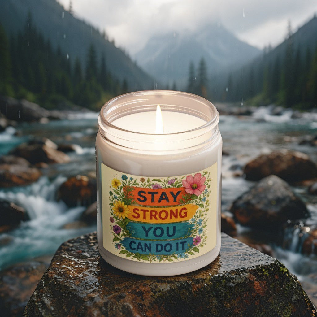 Scented Decorative Candle - Relaxing Aromatic Jar Candle - "Stay Strong You Can Do It"
