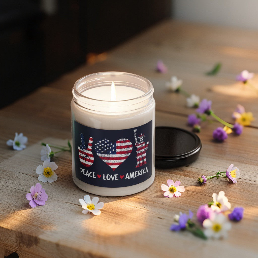 Scented Decorative Candle - Relaxing Aromatic Jar Candle - "Peace Love America"