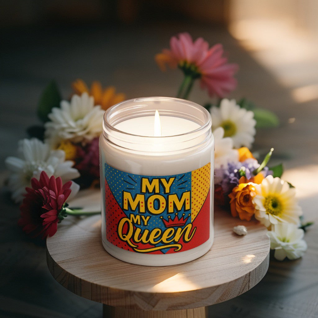 Scented Decorative Candle - Relaxing Aromatic Jar Candle - "Μy Mom My Queen"