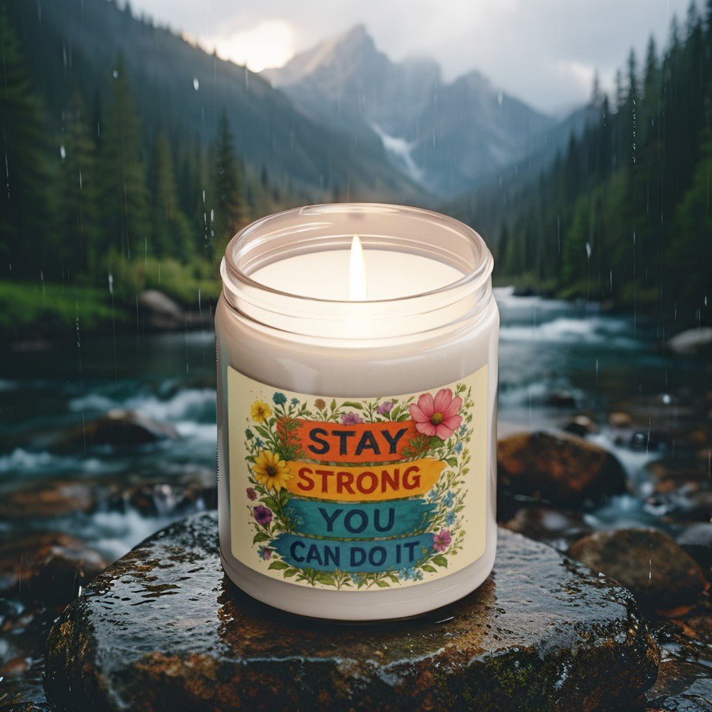 Scented Decorative Candle - Relaxing Aromatic Jar Candle - "Stay Strong You Can Do It"