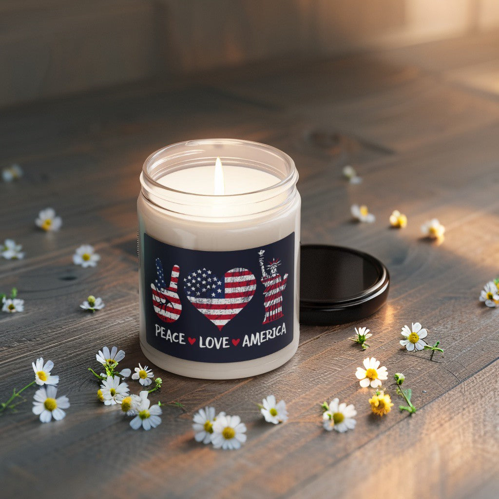 Scented Decorative Candle - Relaxing Aromatic Jar Candle - "Peace Love America"