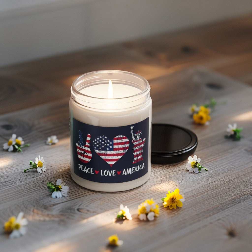 Scented Decorative Candle - Relaxing Aromatic Jar Candle - "Peace Love America"