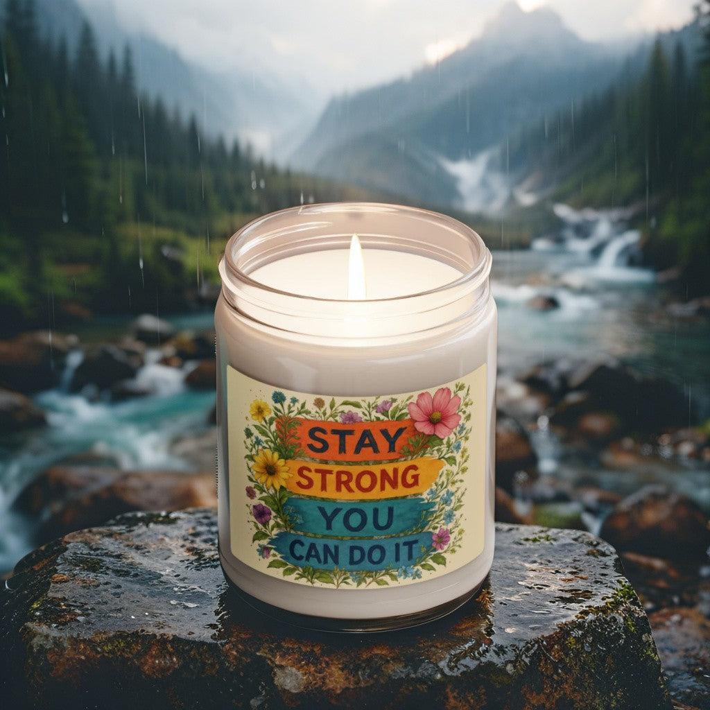 Scented Decorative Candle - Relaxing Aromatic Jar Candle - "Stay Strong You Can Do It"