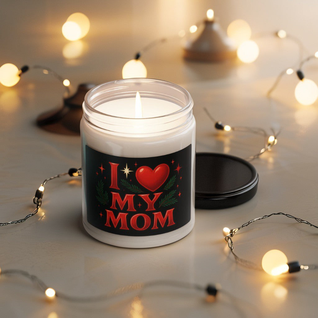 Scented Decorative Candle - Relaxing Aromatic Jar Candle - "I Love My Mom"
