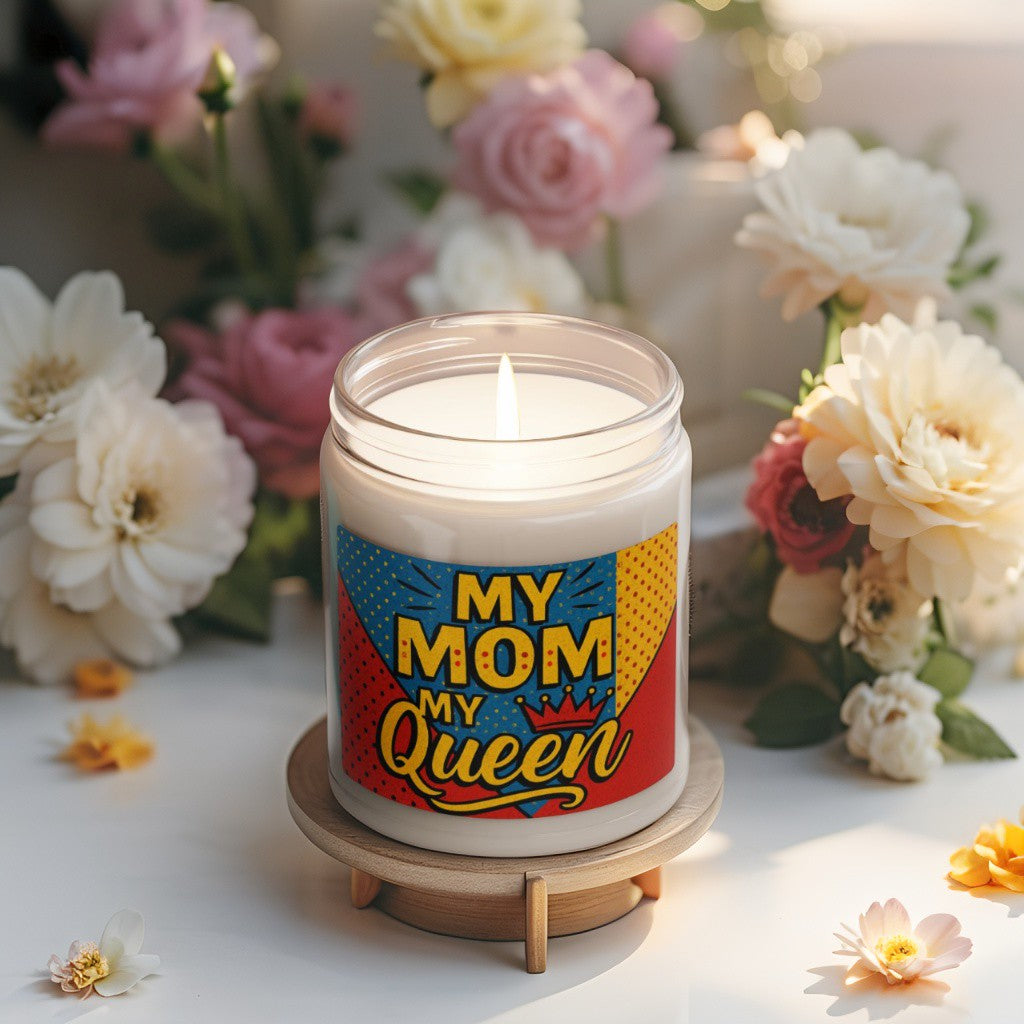 Scented Decorative Candle - Relaxing Aromatic Jar Candle - "Μy Mom My Queen"