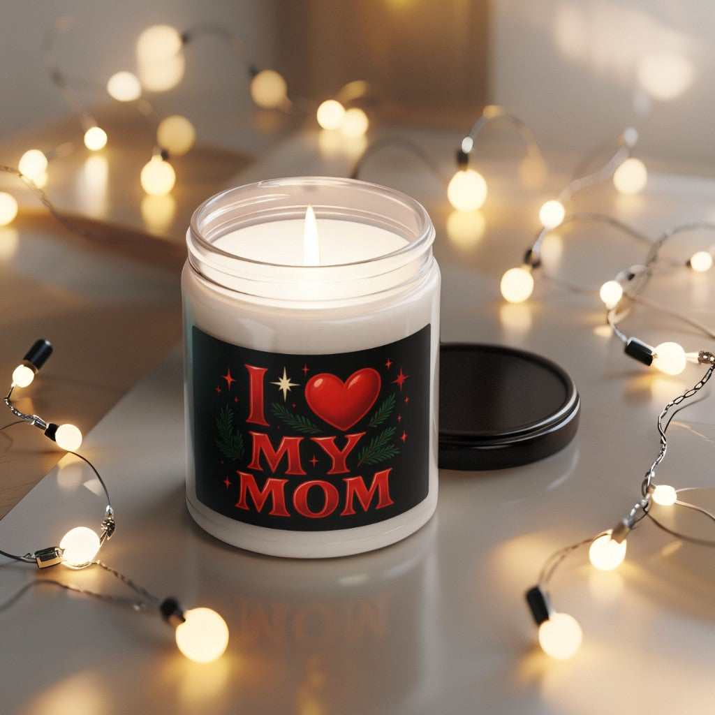 Scented Decorative Candle - Relaxing Aromatic Jar Candle - "I Love My Mom"