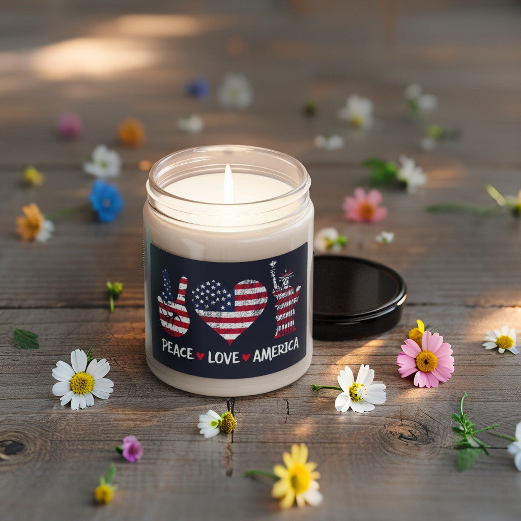 Scented Decorative Candle - Relaxing Aromatic Jar Candle - "Peace Love America"