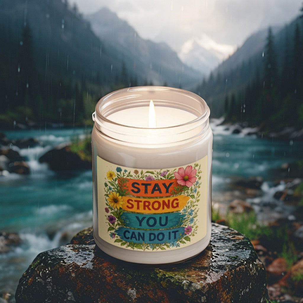 Scented Decorative Candle - Relaxing Aromatic Jar Candle - "Stay Strong You Can Do It"