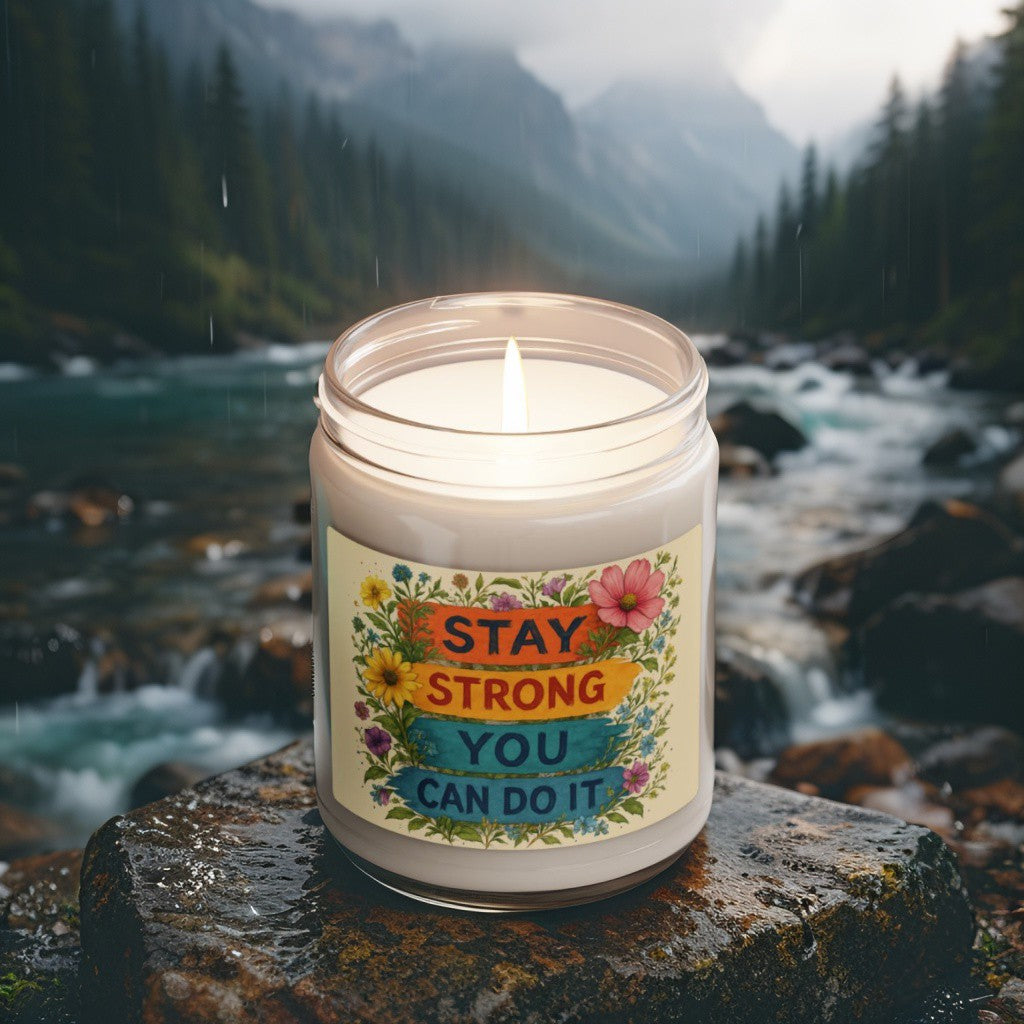 Scented Decorative Candle - Relaxing Aromatic Jar Candle - "Stay Strong You Can Do It"