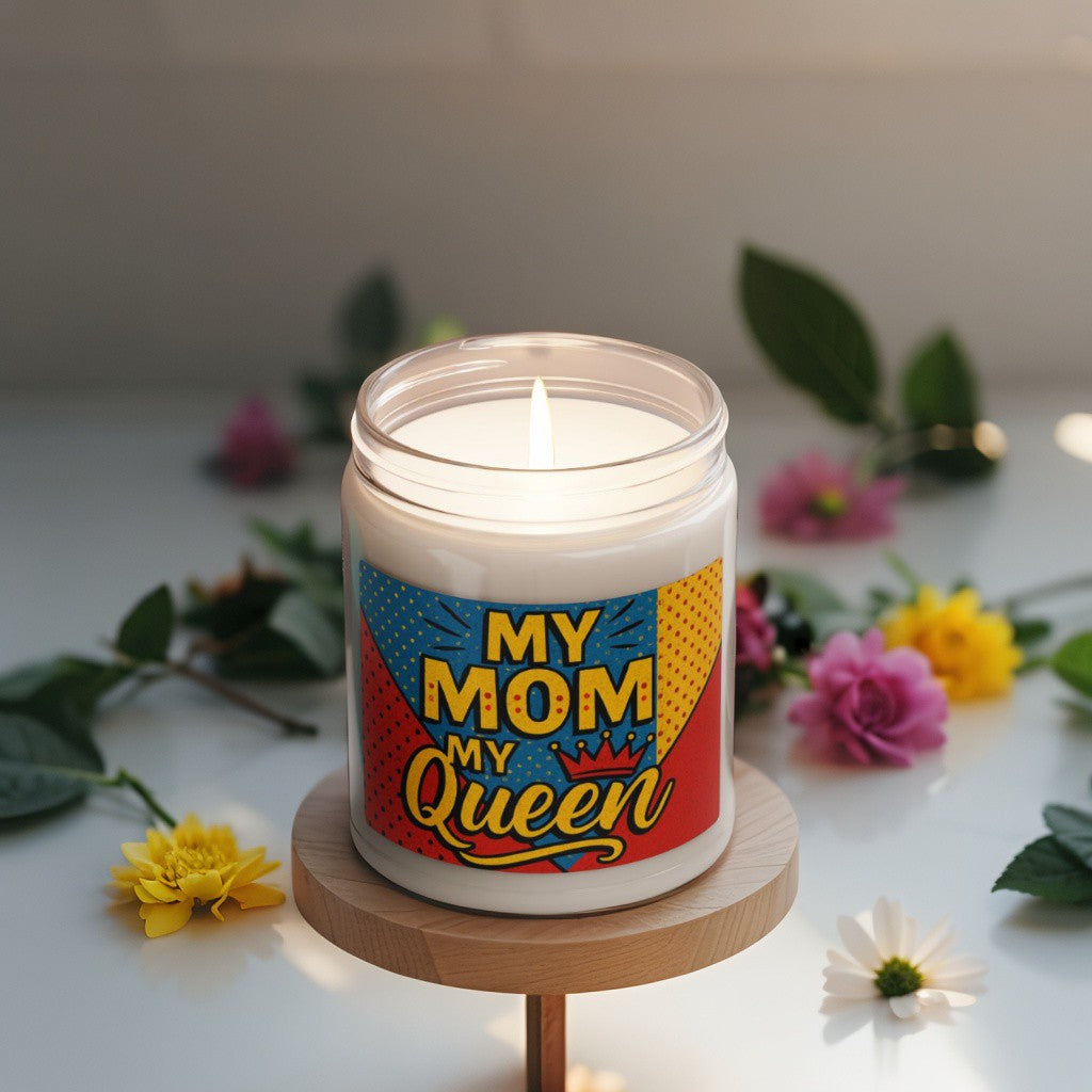 Scented Decorative Candle - Relaxing Aromatic Jar Candle - "Μy Mom My Queen"